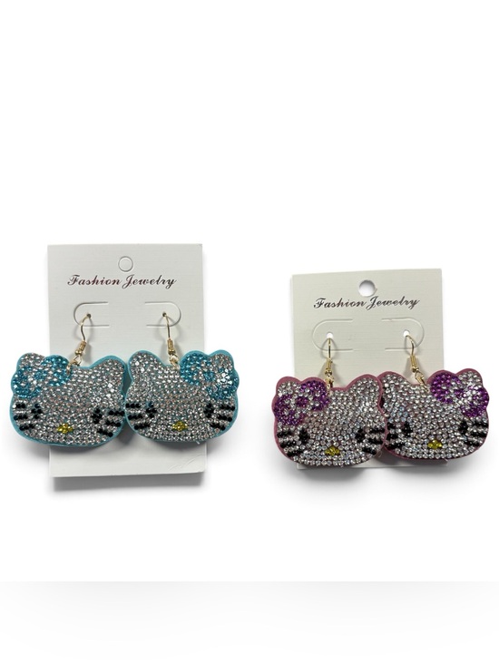Hello Kitty Accessories - Fashion Jewelry Crystal Hello Kitty Style Dangle Earrings Blue Purple Bling